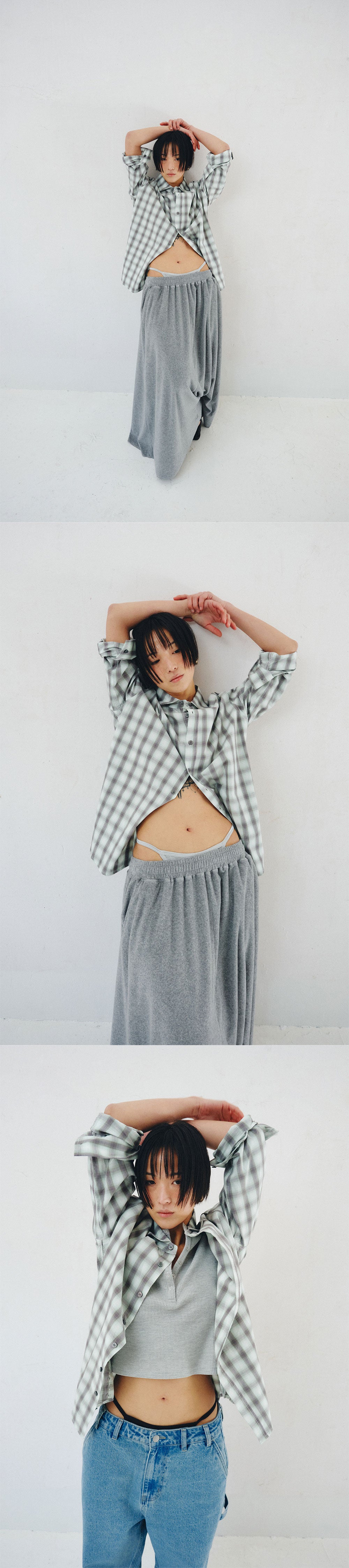PLZPROJECT SIDE-OPEN CHECK SHIRT, MINT