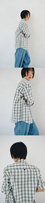 PLZPROJECT SIDE-OPEN CHECK SHIRT, MINT