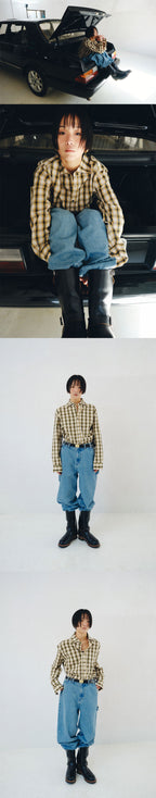 PLZPROJECT SIDE-OPEN CHECK SHIRT, YELLOW