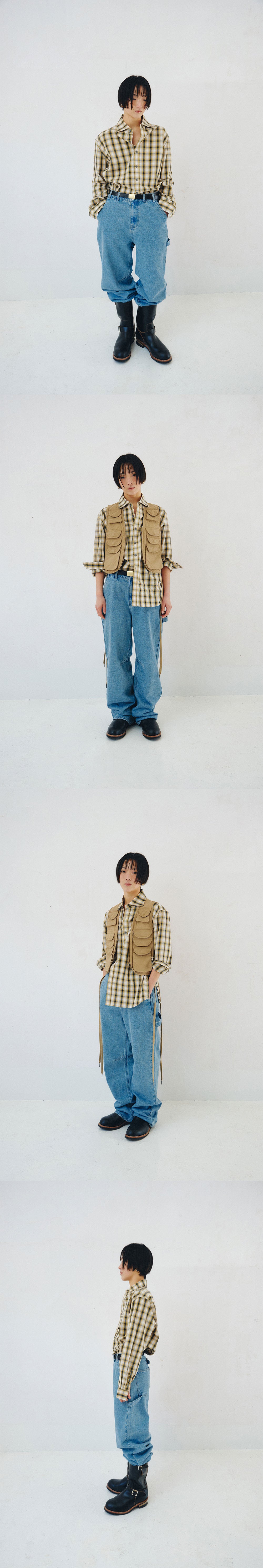 PLZPROJECT SIDE-OPEN CHECK SHIRT, YELLOW