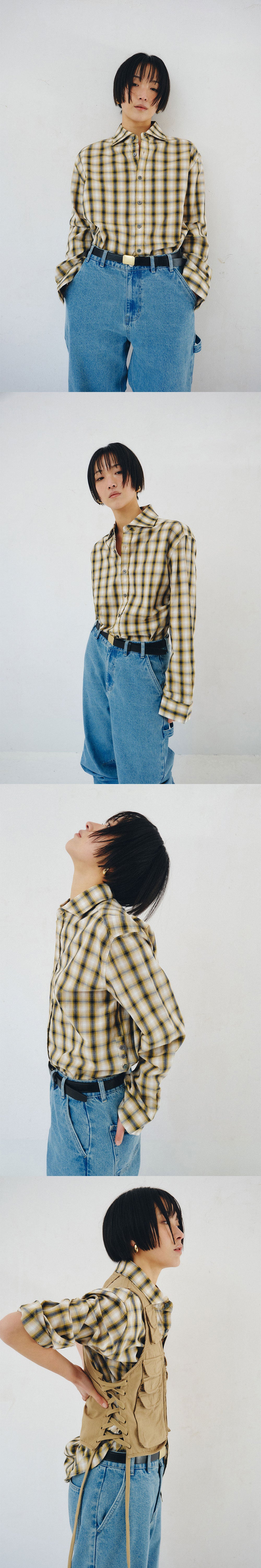 PLZPROJECT SIDE-OPEN CHECK SHIRT, YELLOW