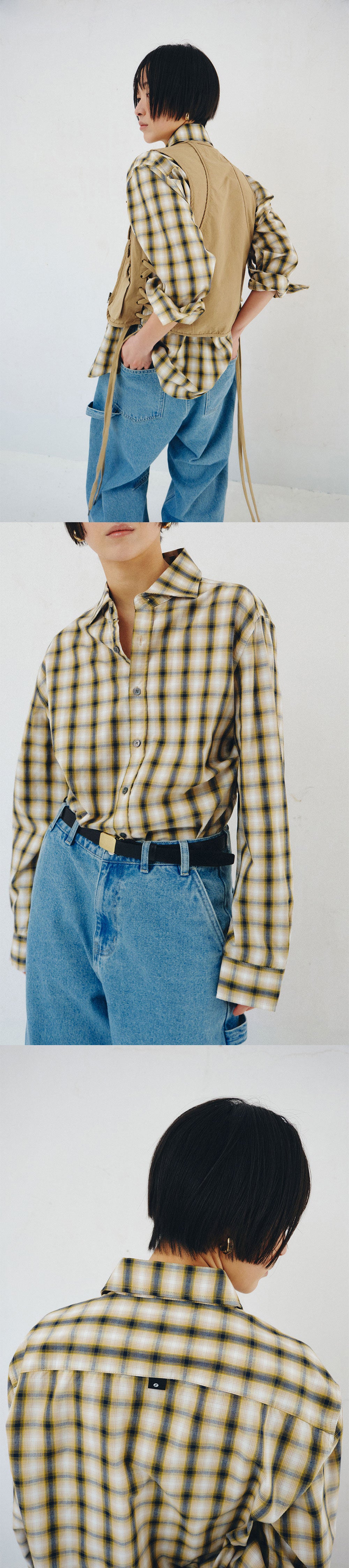 PLZPROJECT SIDE-OPEN CHECK SHIRT, YELLOW