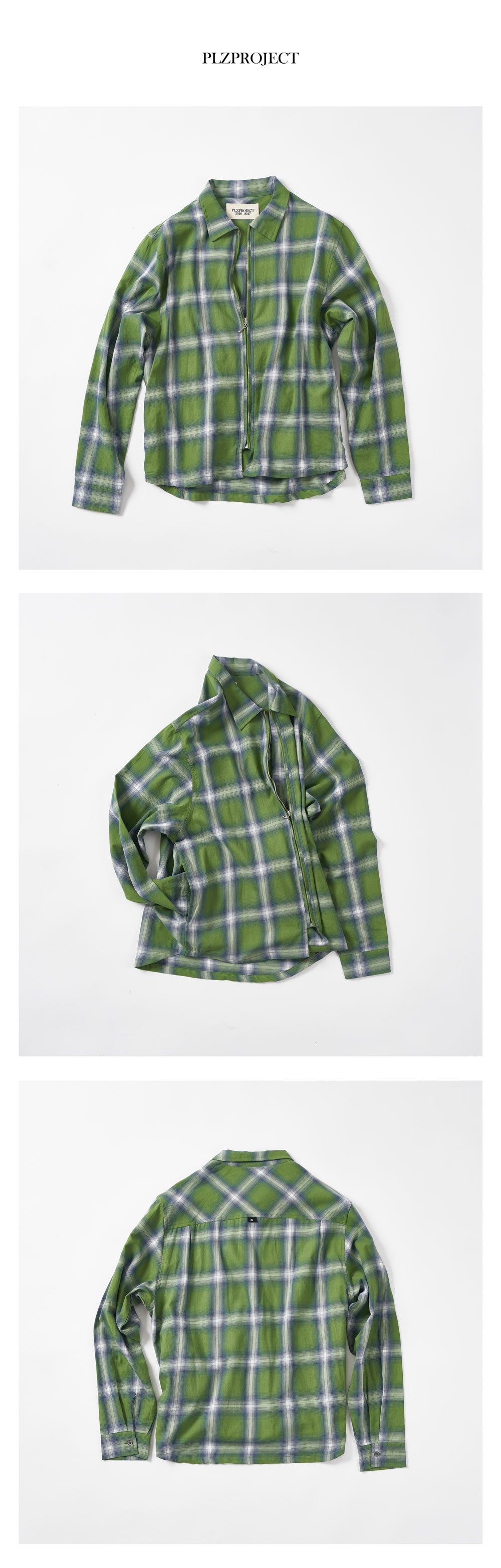 PLZPROJECT PORTLER CHECK ZIP-UP SHIRT, GREEN
