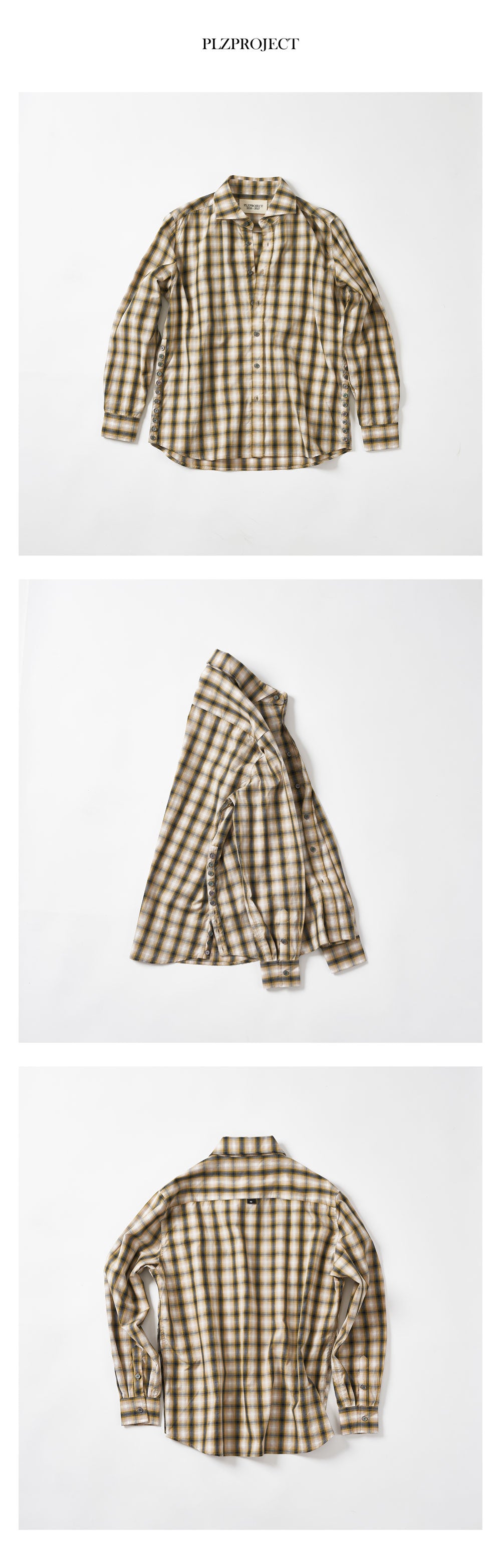 PLZPROJECT SIDE-OPEN CHECK SHIRT, YELLOW