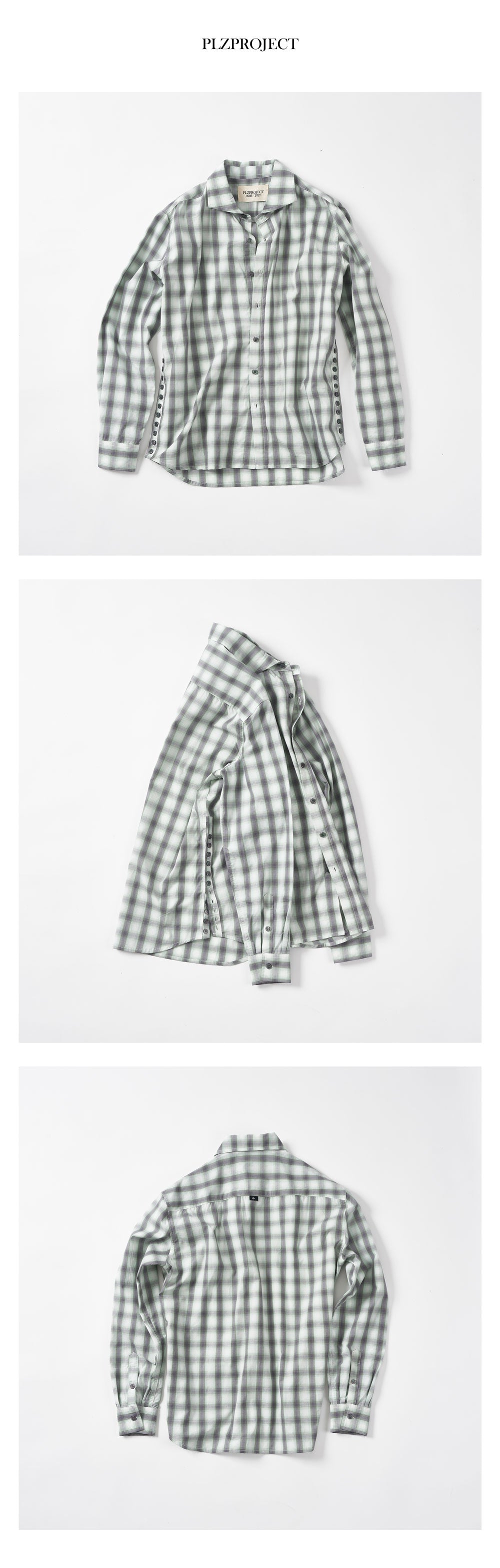 PLZPROJECT SIDE-OPEN CHECK SHIRT, MINT