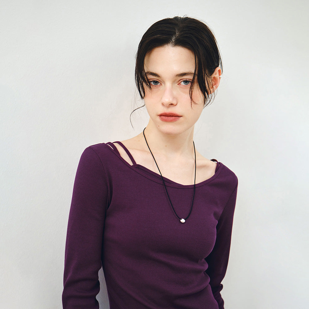 MONGDOL [SET] Boat Neck Layered Ribbed T-Shirt Violet MDTS087VIOLET