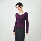 MONGDOL [SET] Boat Neck Layered Ribbed T-Shirt Violet MDTS087VIOLET