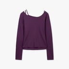 MONGDOL [SET] Boat Neck Layered Ribbed T-Shirt Violet MDTS087VIOLET