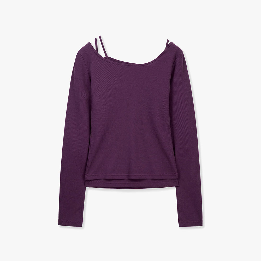 MONGDOL [SET] Boat Neck Layered Ribbed T-Shirt Violet MDTS087VIOLET