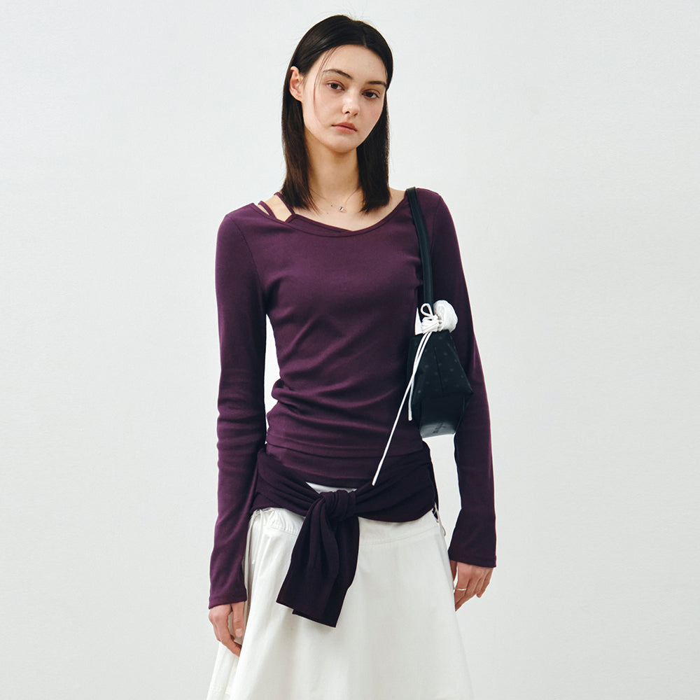 MONGDOL [SET] Boat Neck Layered Ribbed T-Shirt Violet MDTS087VIOLET