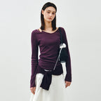 MONGDOL [SET] Boat Neck Layered Ribbed T-Shirt Violet MDTS087VIOLET