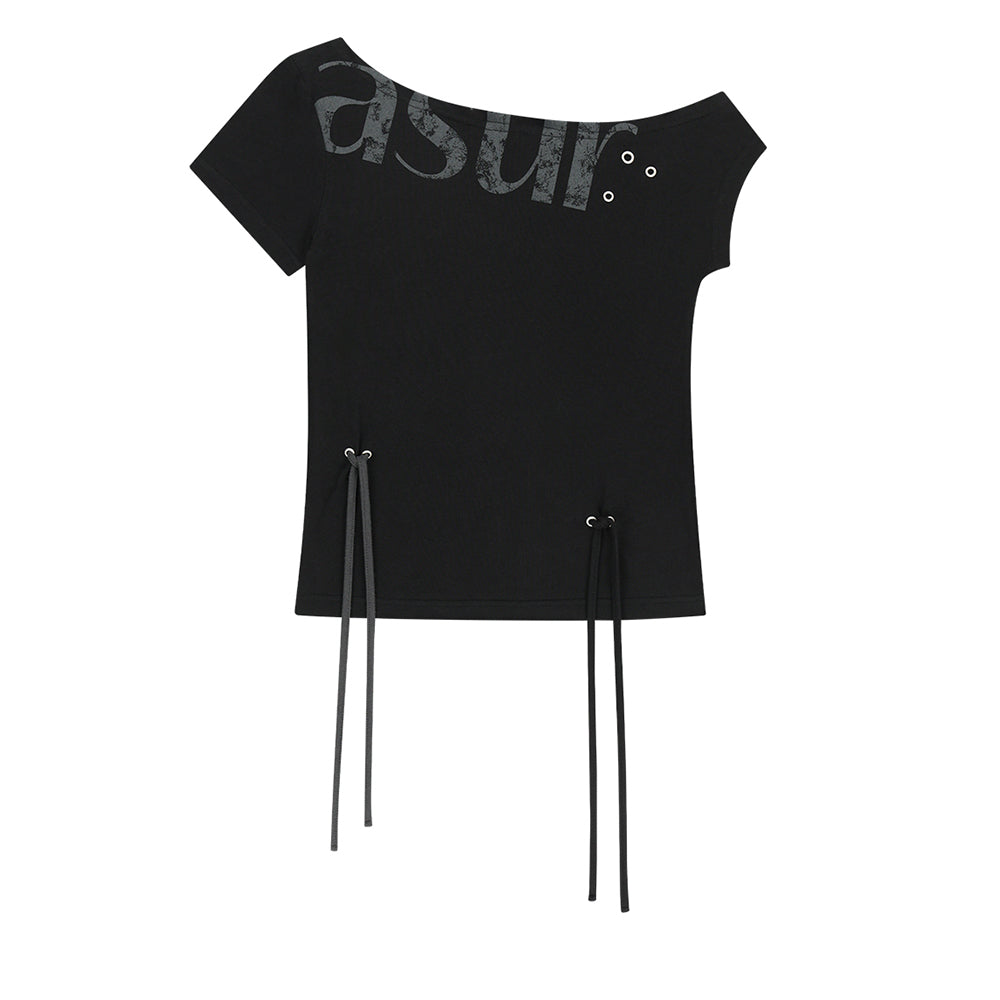 AS YOU ARE Punching unbalanced off-shoulder tee black