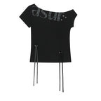 AS YOU ARE Punching unbalanced off-shoulder tee black