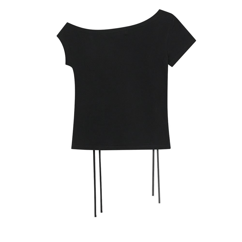 AS YOU ARE Punching unbalanced off-shoulder tee black