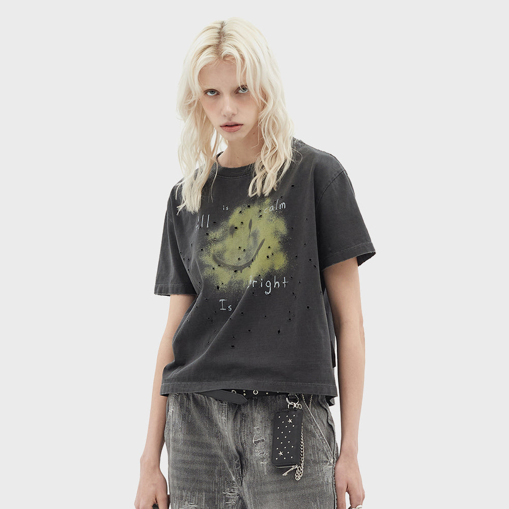 DEFGARMENTS SMILE DAMAGED T-SHIRTS [CHARCOAL]