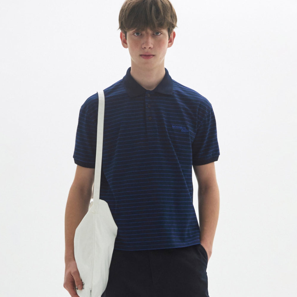 MOONSUN M.C UNISEX, Classic Stripe PK Tee / NAVY