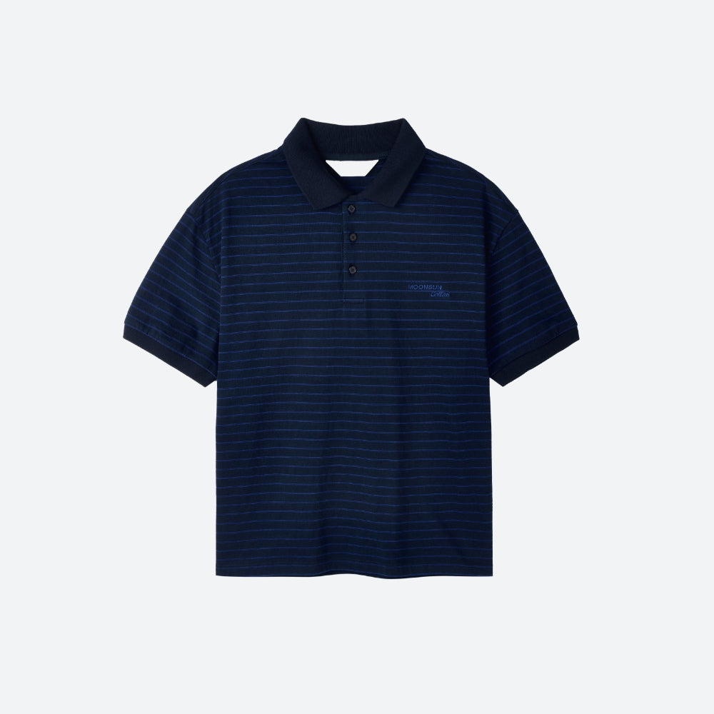 MOONSUN M.C UNISEX, Classic Stripe PK Tee / NAVY