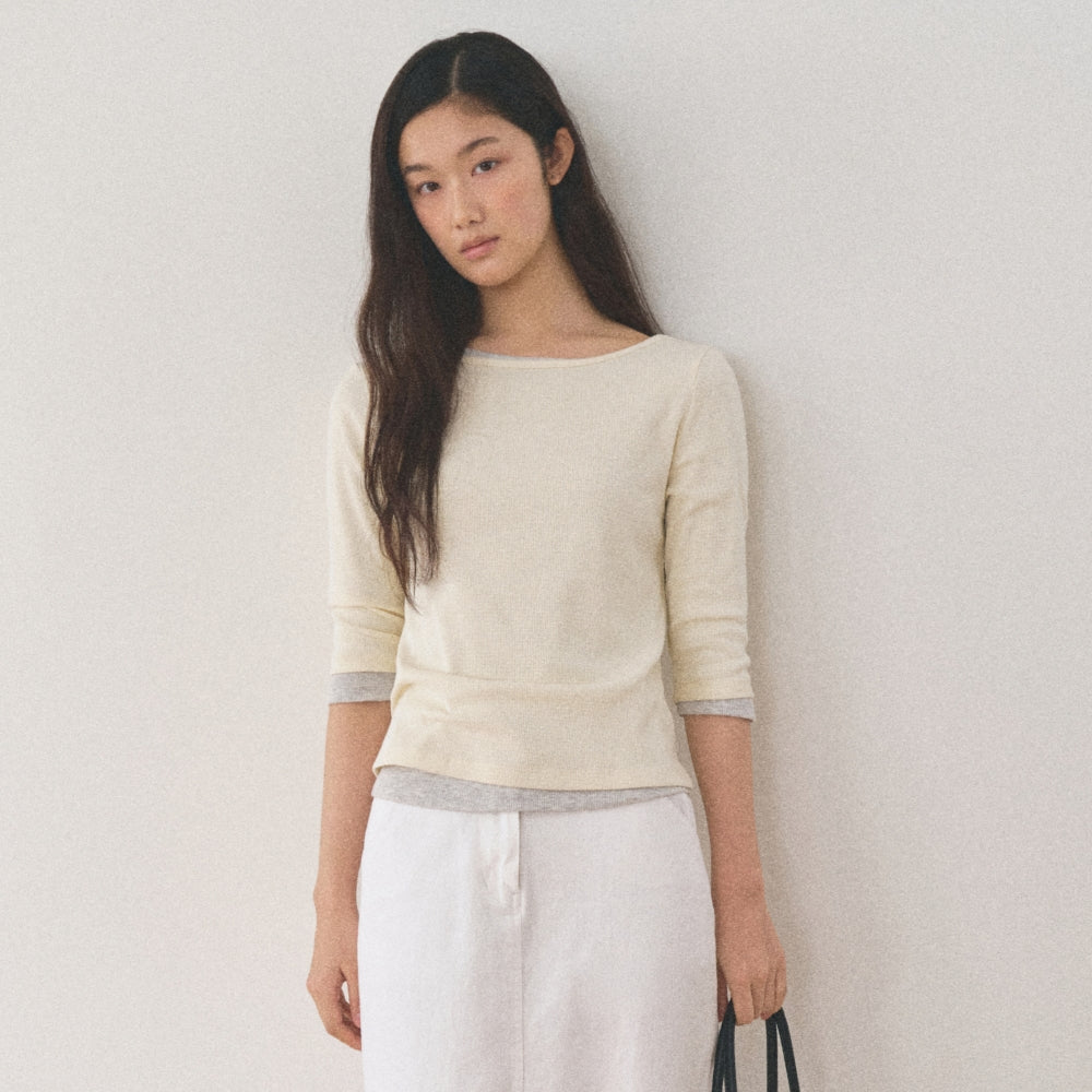 MANGOMANYPLEASE CROFFLE SLIM TEE_CREAMY LEMON