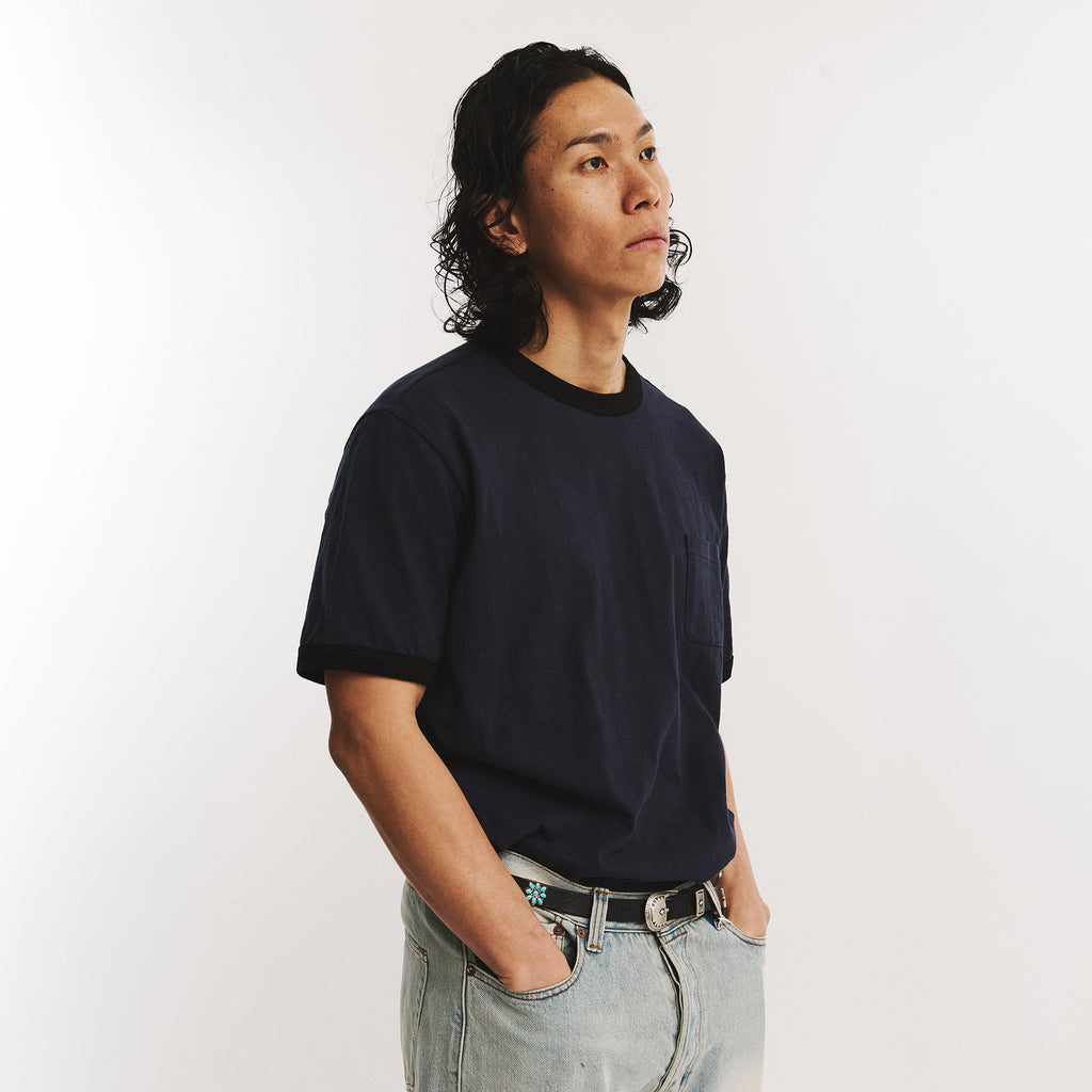 EASTLOGUE PERMANENT BASIC RINGER POCKET T-SHIRTS / NAVY & BLACK