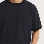 EASTLOGUE PERMANENT BASIC RINGER POCKET T-SHIRTS / NAVY & BLACK