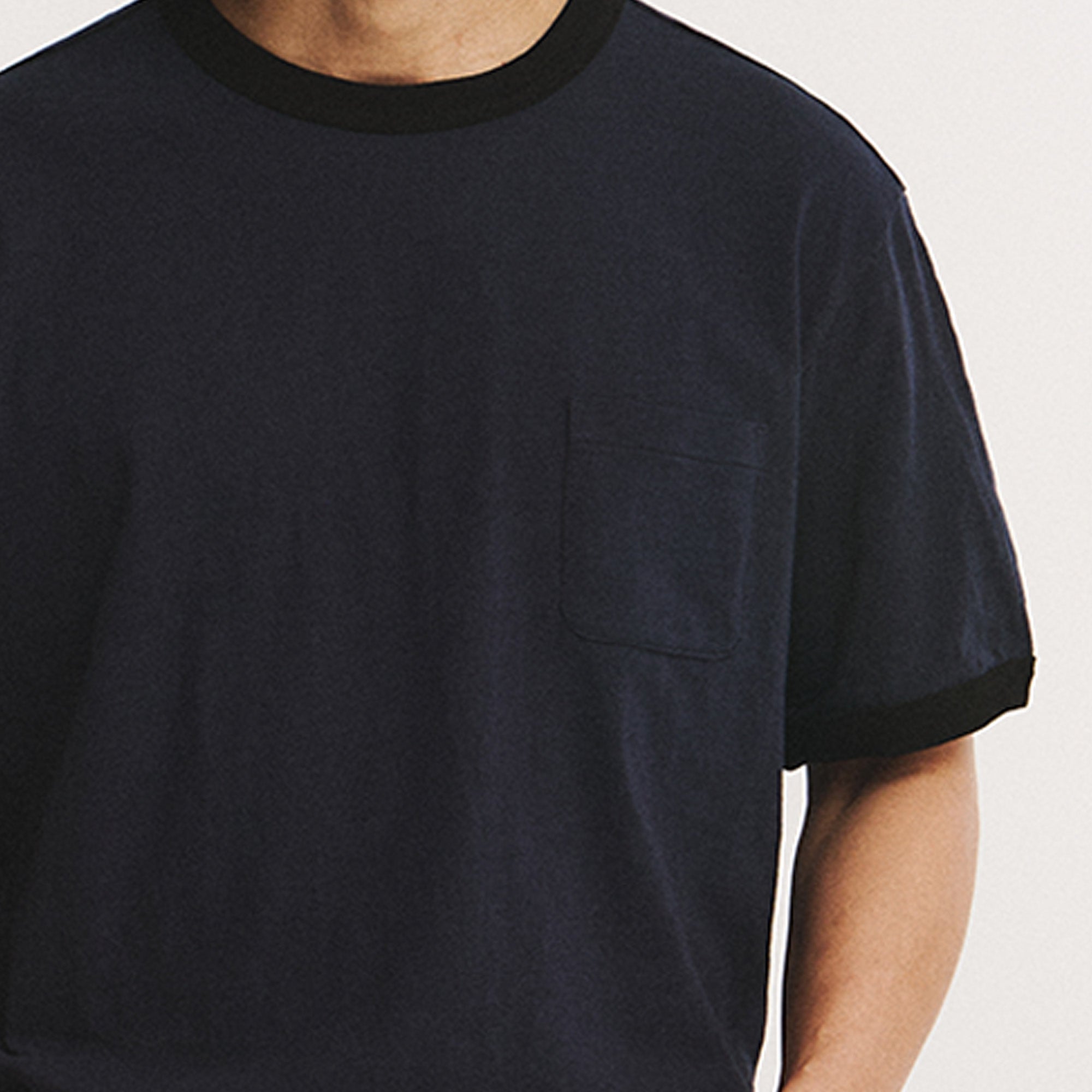 EASTLOGUE PERMANENT BASIC RINGER POCKET T-SHIRTS / NAVY & BLACK