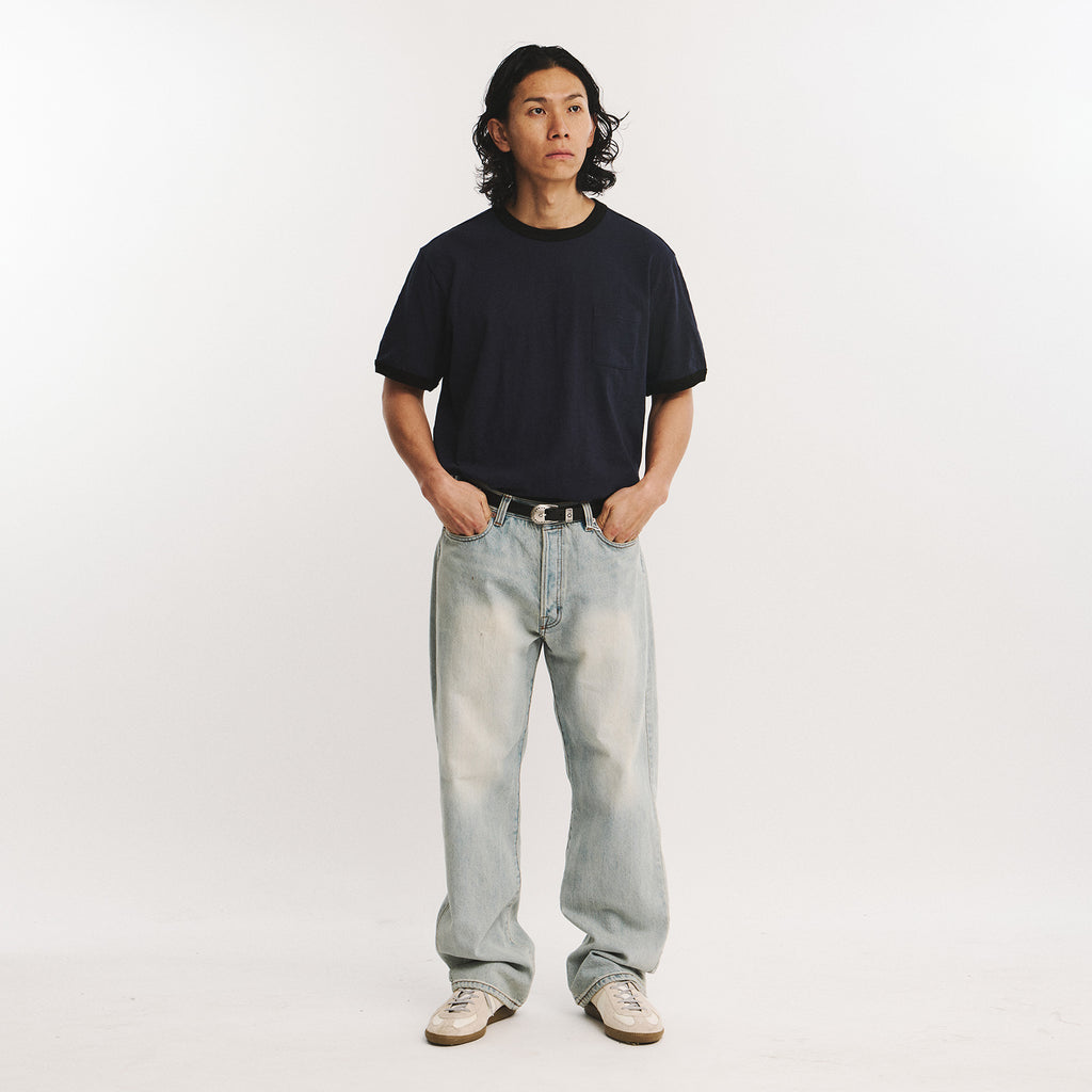 EASTLOGUE PERMANENT BASIC RINGER POCKET T-SHIRTS / NAVY & BLACK