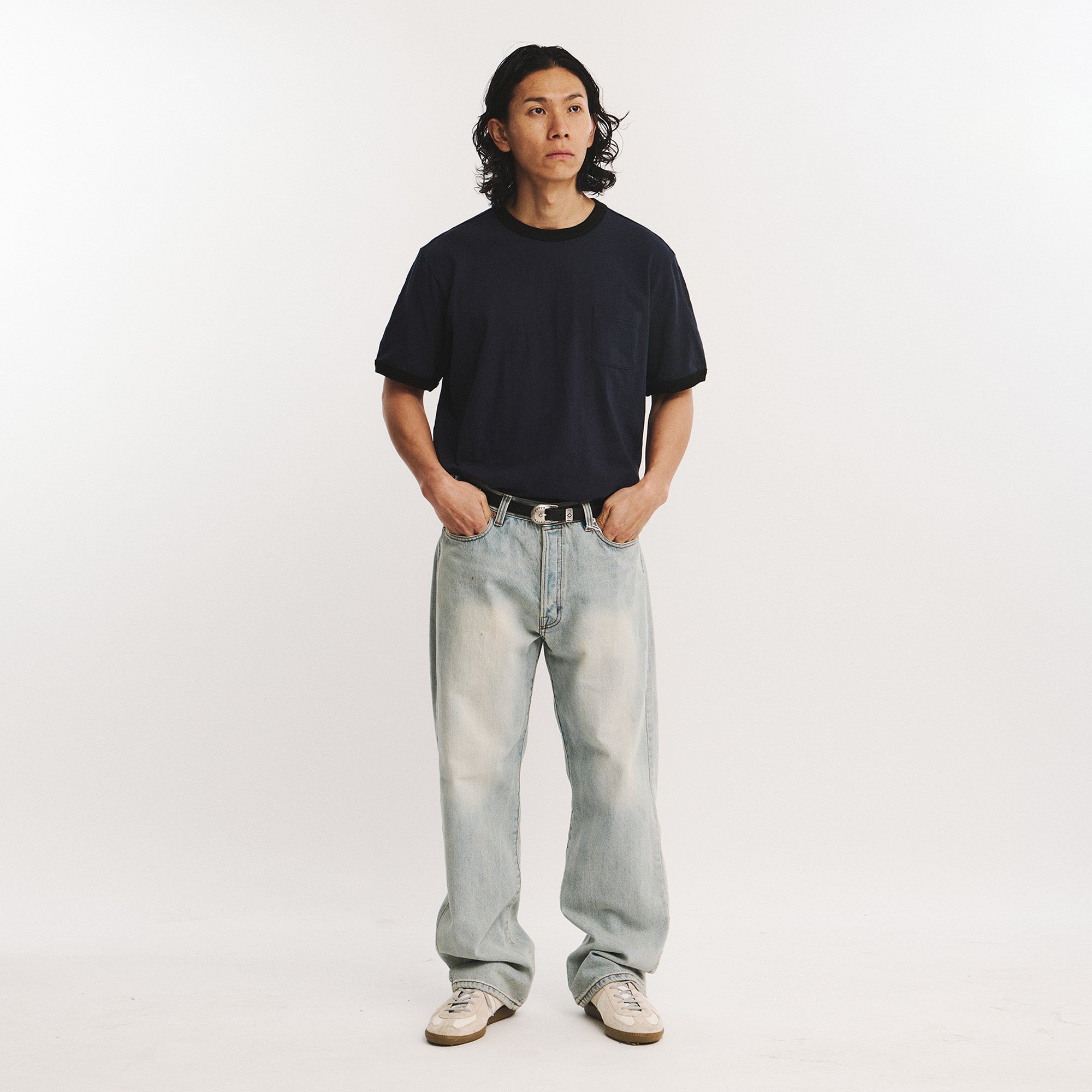 EASTLOGUE PERMANENT BASIC RINGER POCKET T-SHIRTS / NAVY & BLACK