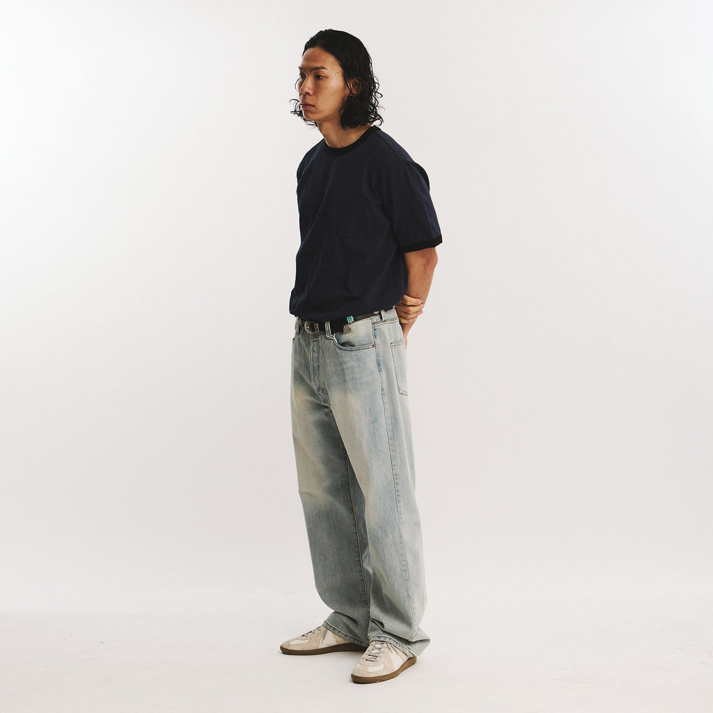 EASTLOGUE PERMANENT BASIC RINGER POCKET T-SHIRTS / NAVY & BLACK