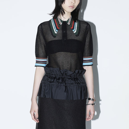 TOGA (concierge) (W) LACE KNIT POLO SHIRT (BLACK)