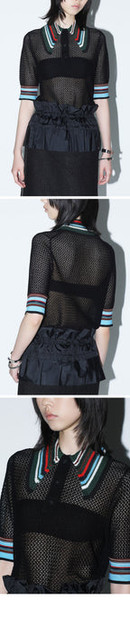 TOGA (concierge) (W) LACE KNIT POLO SHIRT (BLACK)