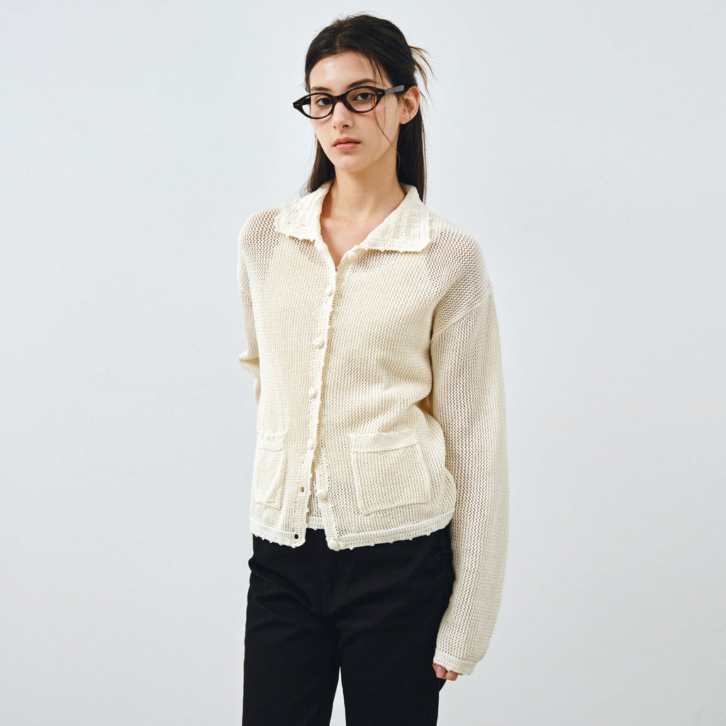 MONGDOL [SET] Summer Crochet Collar Cardigan & Sleeveless Cream MDCD057CREAM