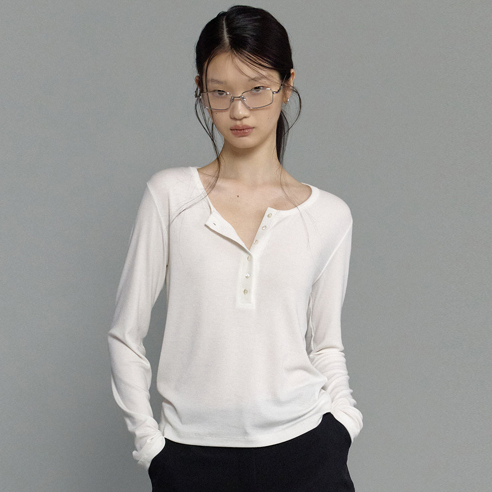 ODS [Essential] Root Henley Neck Tee (Ivory)