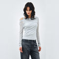 MONGDOL [SET] One-shoulder draping layered t-shirt sky blue MDTS088SKYBLUE