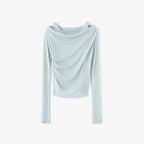 MONGDOL [SET] One-shoulder draping layered t-shirt sky blue MDTS088SKYBLUE