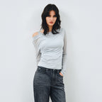 MONGDOL [SET] One-shoulder draping layered t-shirt sky blue MDTS088SKYBLUE