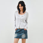 MONGDOL [SET] Cotton eyelet knit cardigan & sleeveless gray MDCD061GRAY