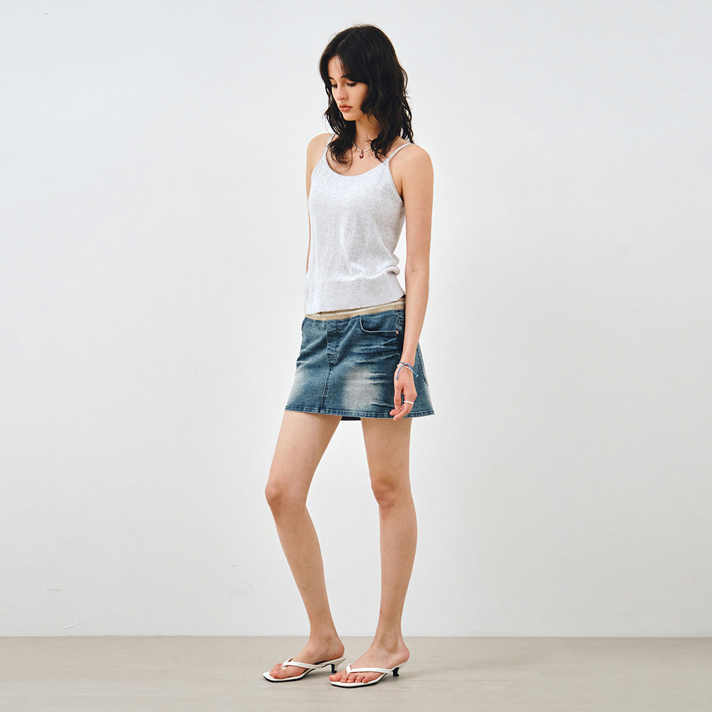 MONGDOL [SET] Cotton eyelet knit cardigan & sleeveless gray MDCD061GRAY