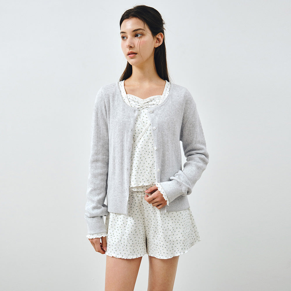 MONGDOL [SET] Cotton eyelet knit cardigan & sleeveless gray MDCD061GRAY