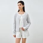 MONGDOL [SET] Cotton eyelet knit cardigan & sleeveless gray MDCD061GRAY