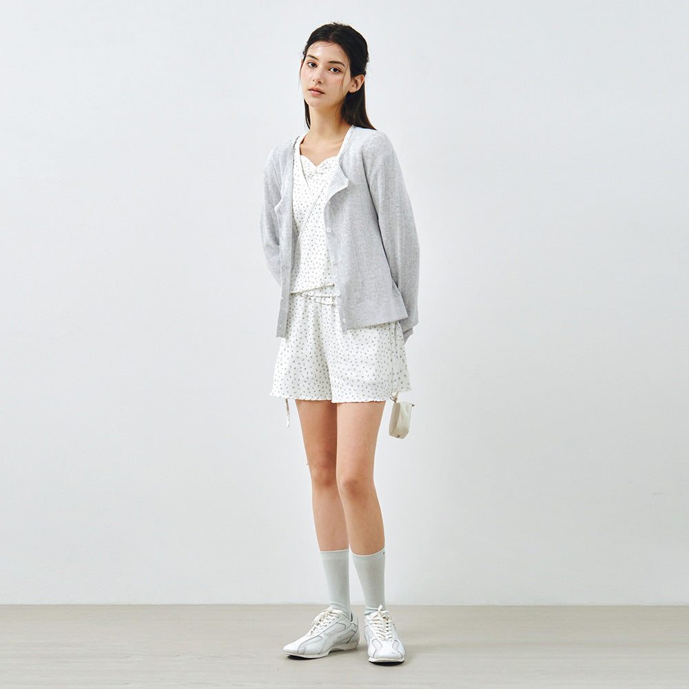 MONGDOL [SET] Cotton eyelet knit cardigan & sleeveless gray MDCD061GRAY