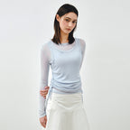 MONGDOL [SET] Side shirring layered t-shirt sky blue MDTS067SKYBLUE