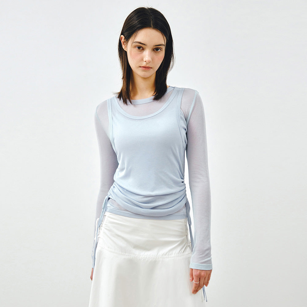 MONGDOL [SET] Side shirring layered t-shirt sky blue MDTS067SKYBLUE