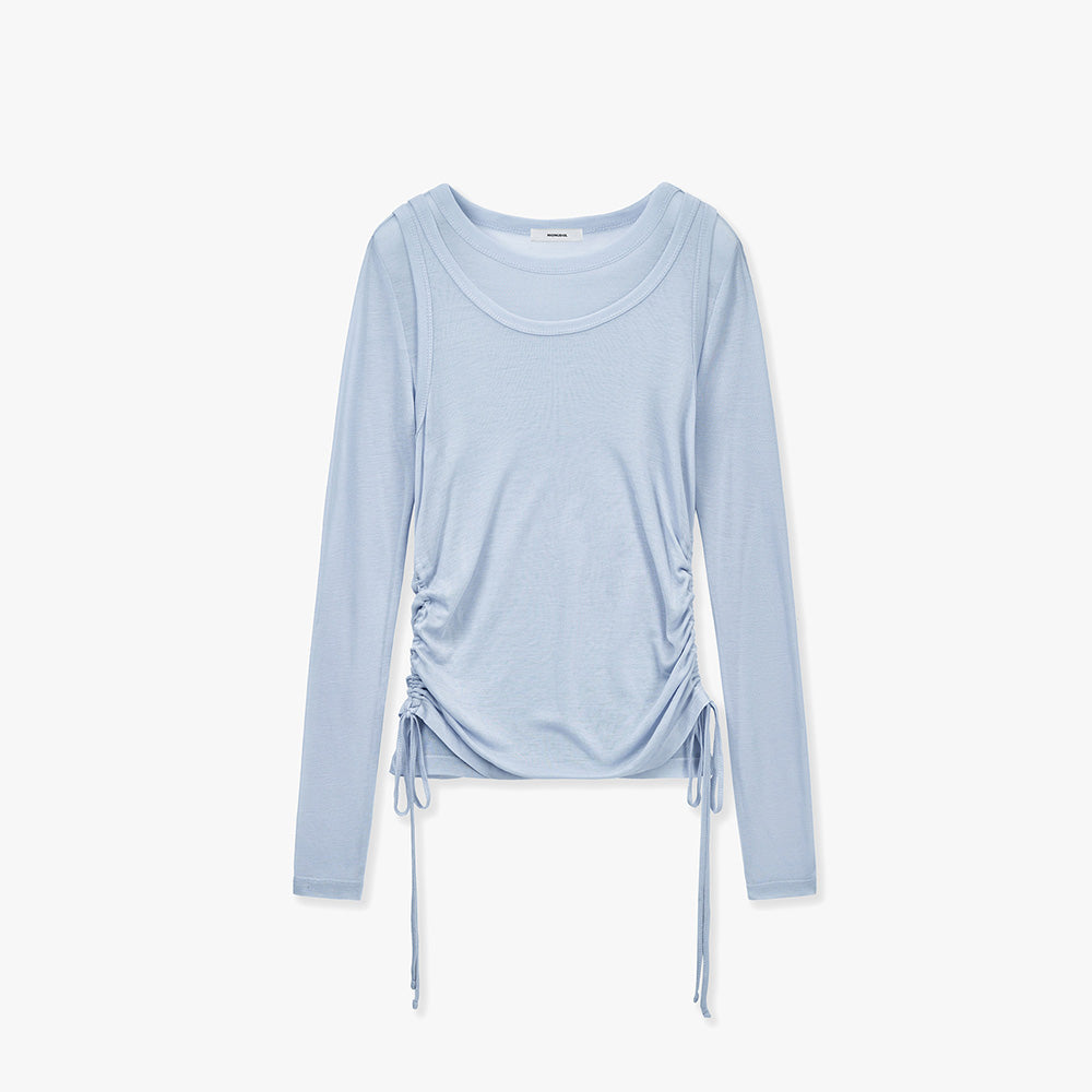 MONGDOL [SET] Side shirring layered t-shirt sky blue MDTS067SKYBLUE