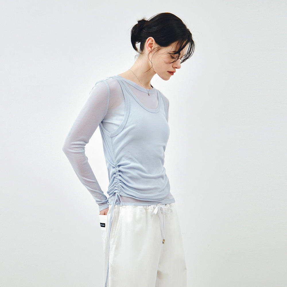 MONGDOL [SET] Side shirring layered t-shirt sky blue MDTS067SKYBLUE