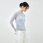 MONGDOL [SET] Side shirring layered t-shirt sky blue MDTS067SKYBLUE