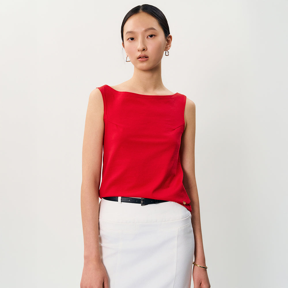 MAYVER U Balm Off-shoulder sleeveless t-shirt _ Red