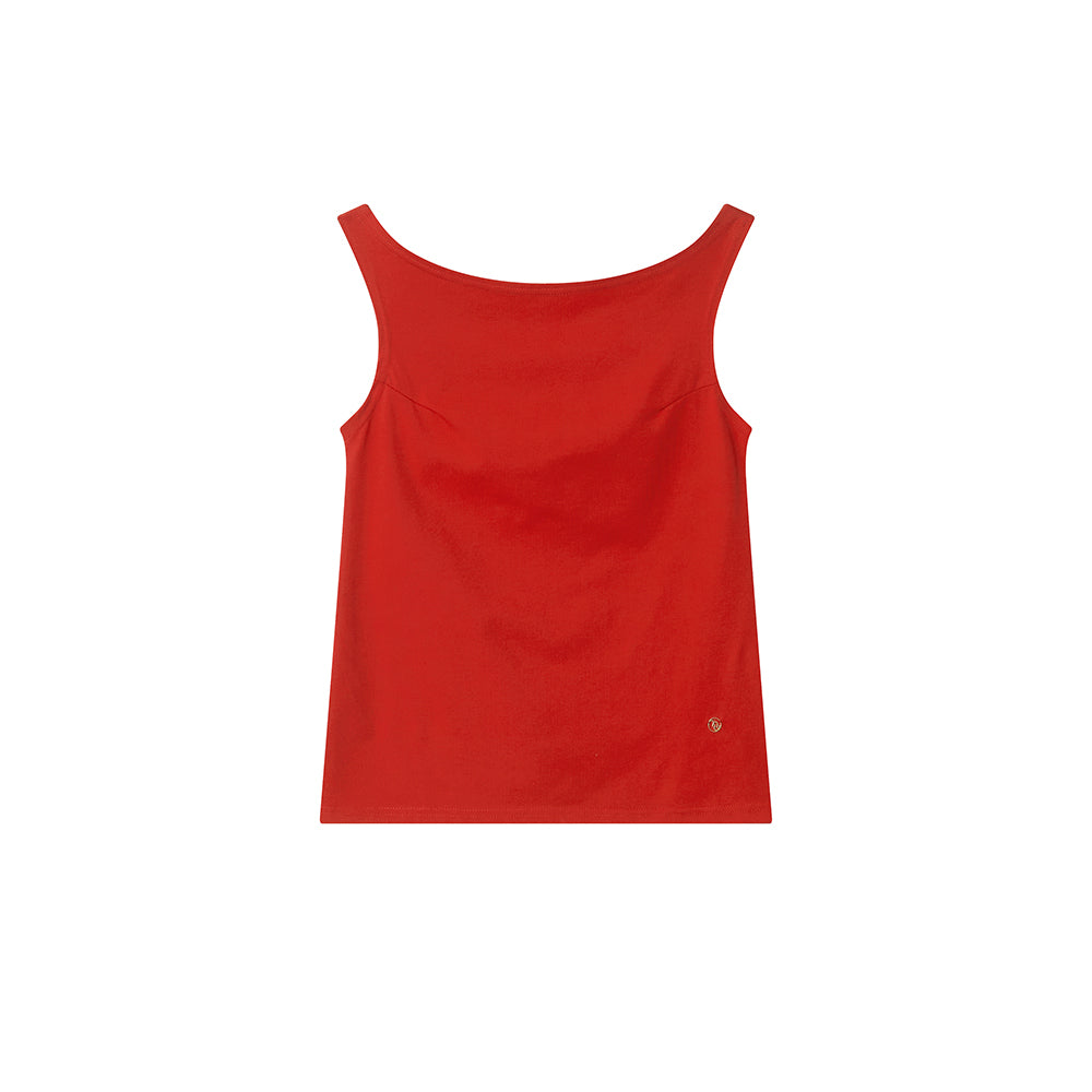 MAYVER U Balm Off-shoulder sleeveless t-shirt _ Red