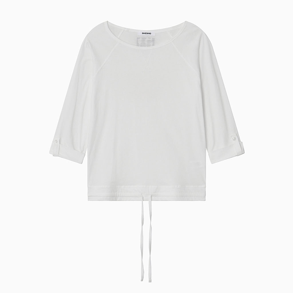 OHESHIO ROLL-UP DOT LABEL TEE, IVORY