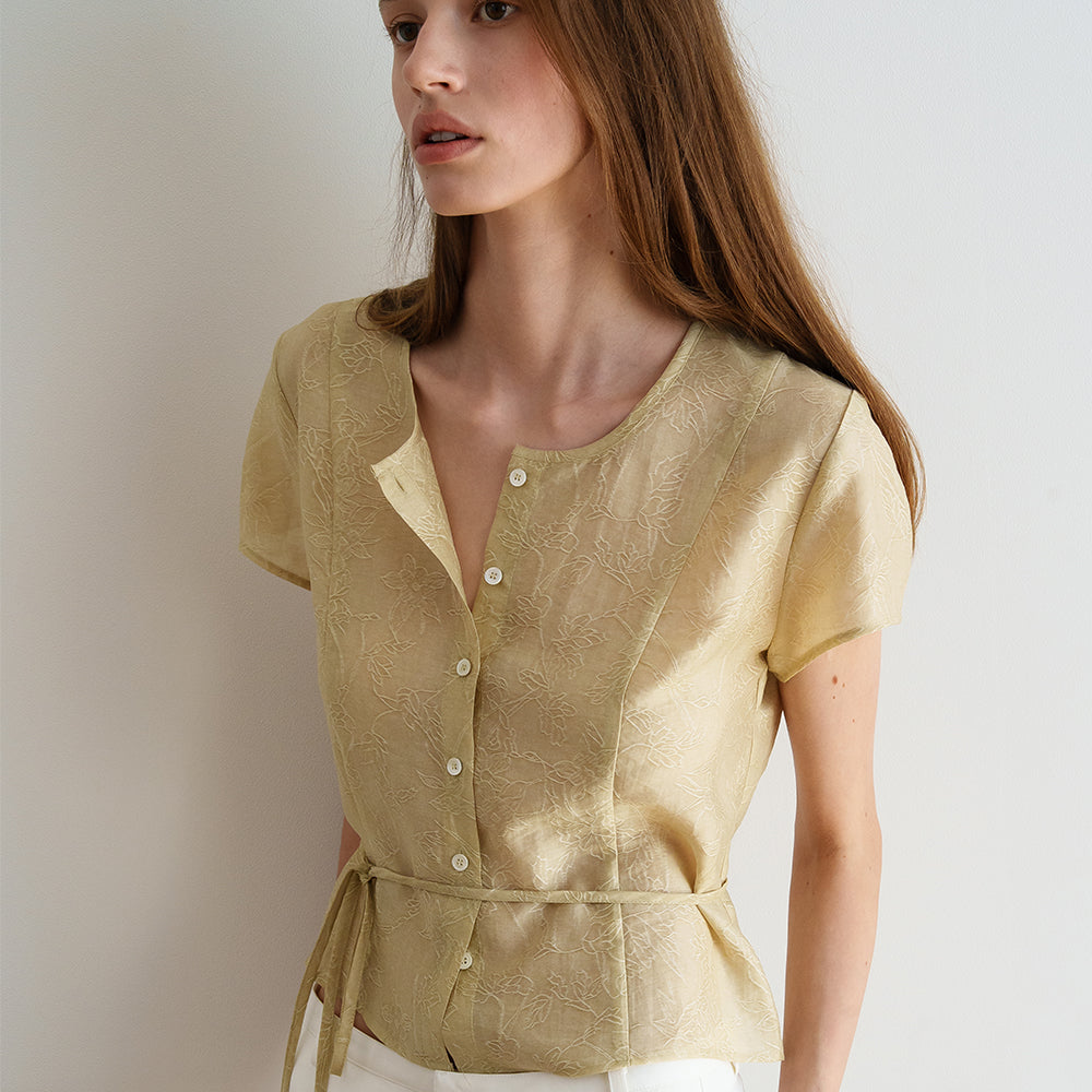 OVBEIGE GARDEN JACQUARD BLOUSE_PISTACHIO_OF1C2XBS02PCH