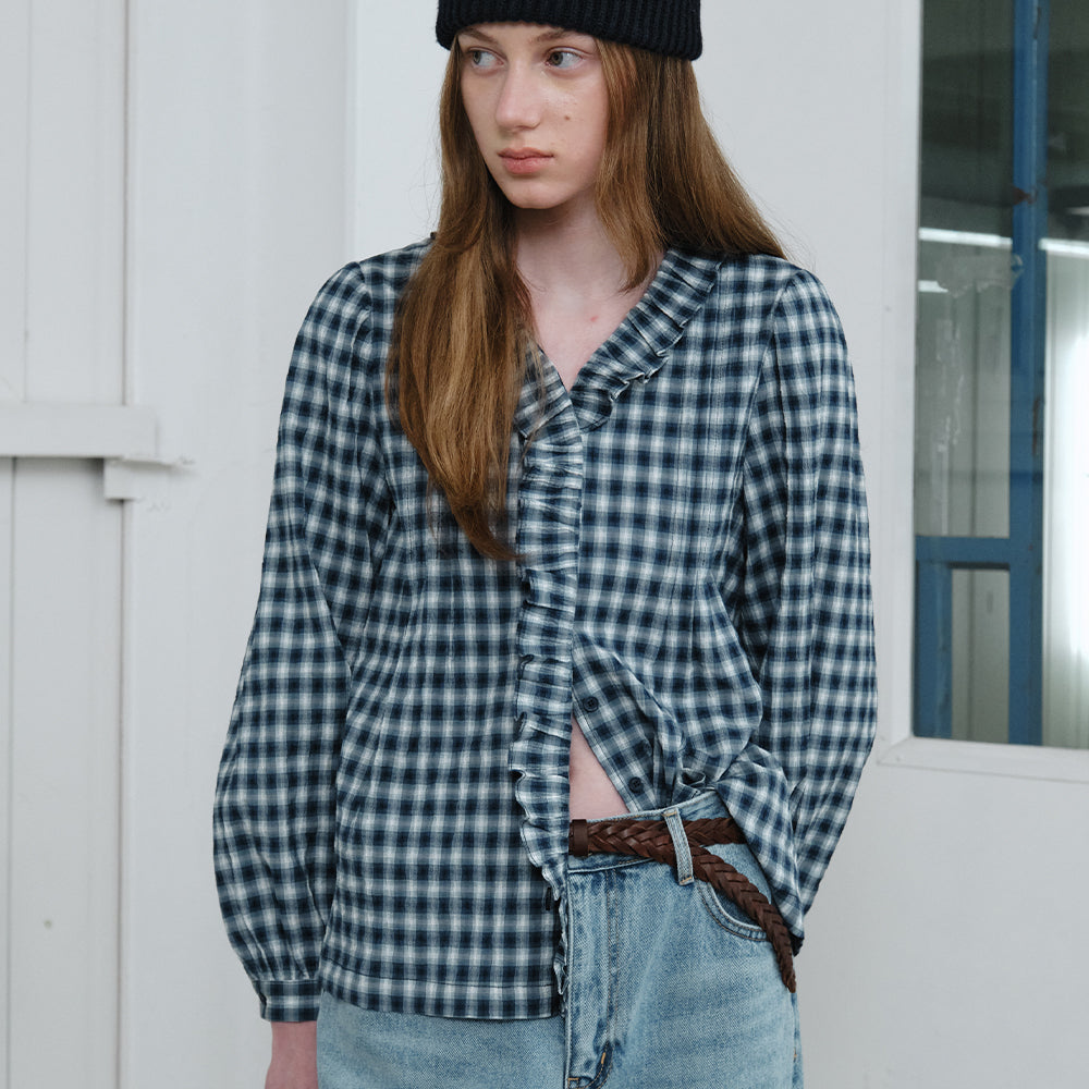 BRENDA BRENDEN SEOUL renee frill blouse - navy